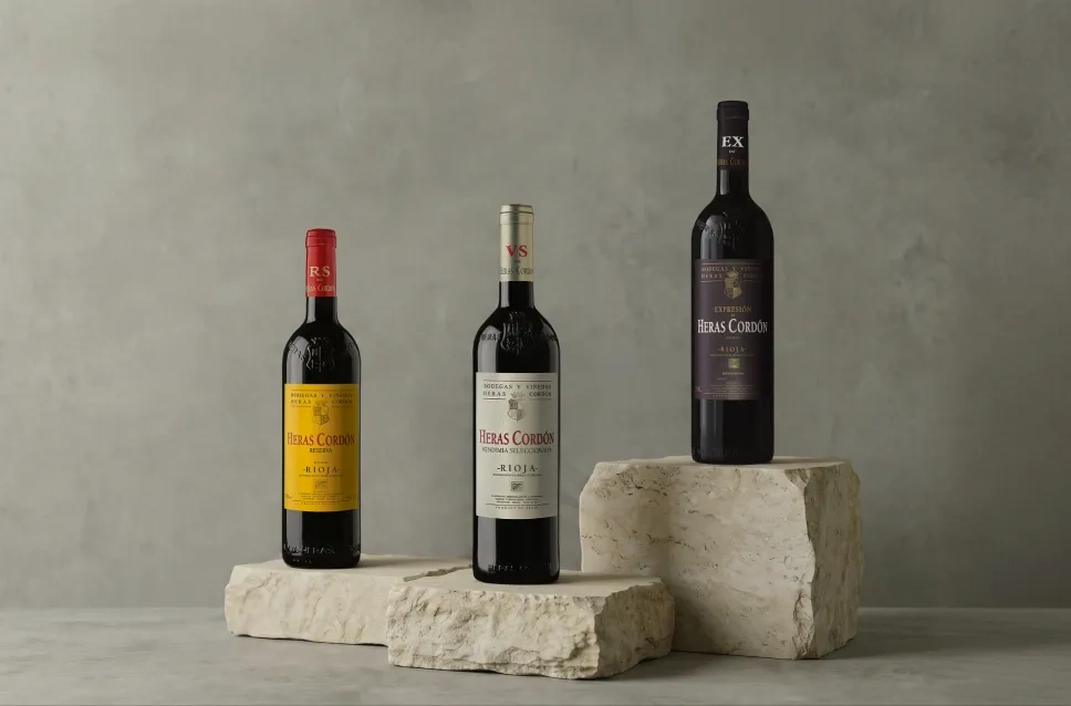 Botellas de vino de la bodega Heras Cordón