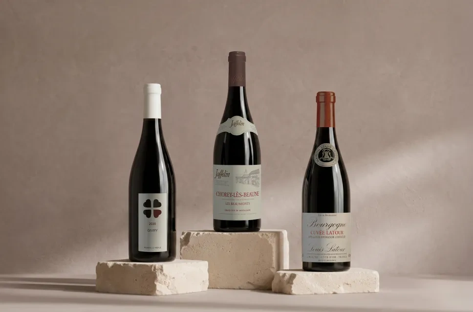 Botellas de vino de Borgoña para el verano