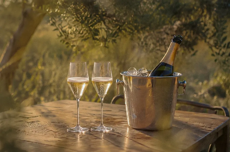 Copas de champagne sobre una mesa