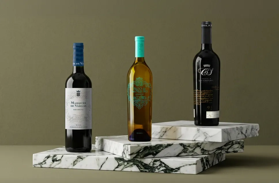 Botellas de vino de las bodegas y viñedos Marqués de Vargas