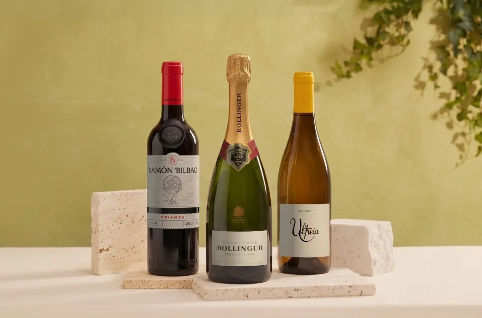 Botellas de vino y champagne en rebajas