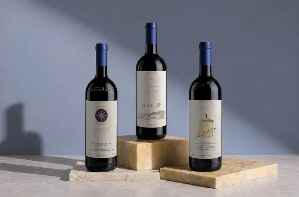 Botellas de vino de la bodega Tenuta San Guido