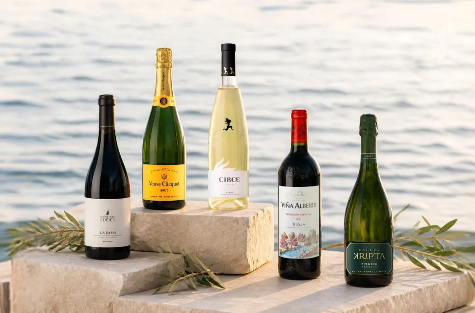 Botellas de vino y champagne con descuento del 10%