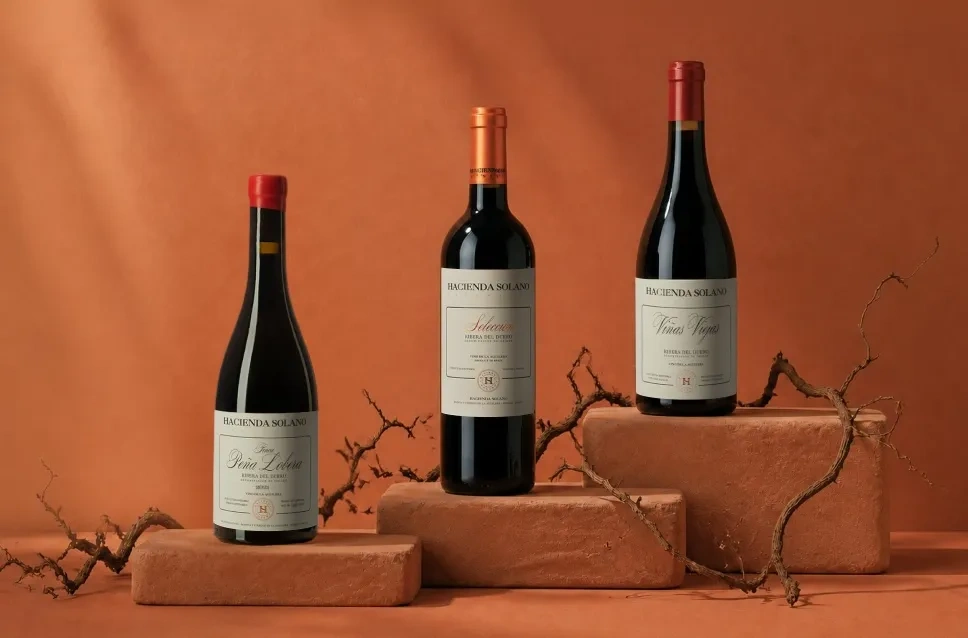 Botellas de vino de la bodega Hacienda Solano