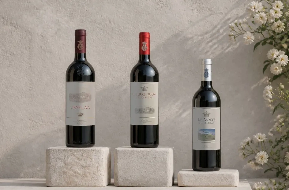 Botellas de vino de las bodegas Ornellaia y Masseto