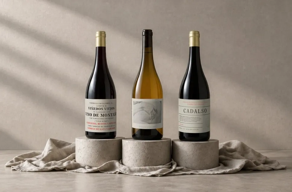 Botellas de vino de la bodega Península Vinicultores