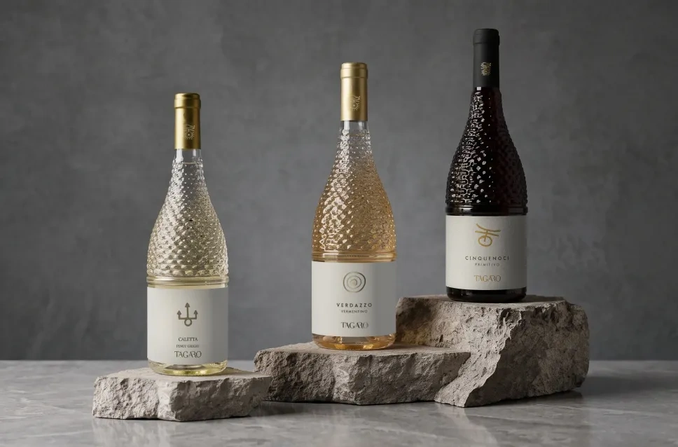 Botellas de vino de la bodega Masseria Tagaro