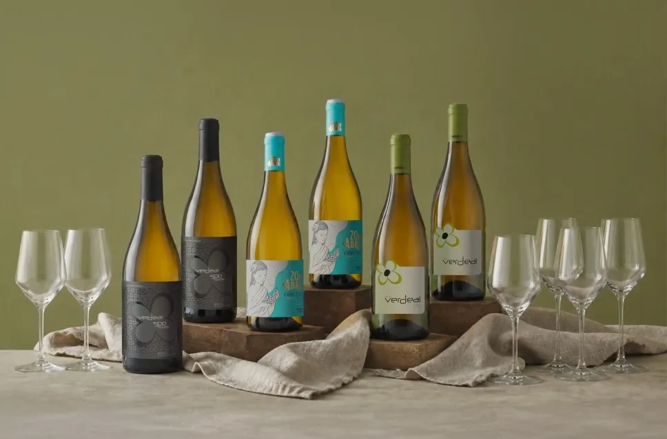 Pack de botellas de vino de la bodega Verdeal y copas de regalo