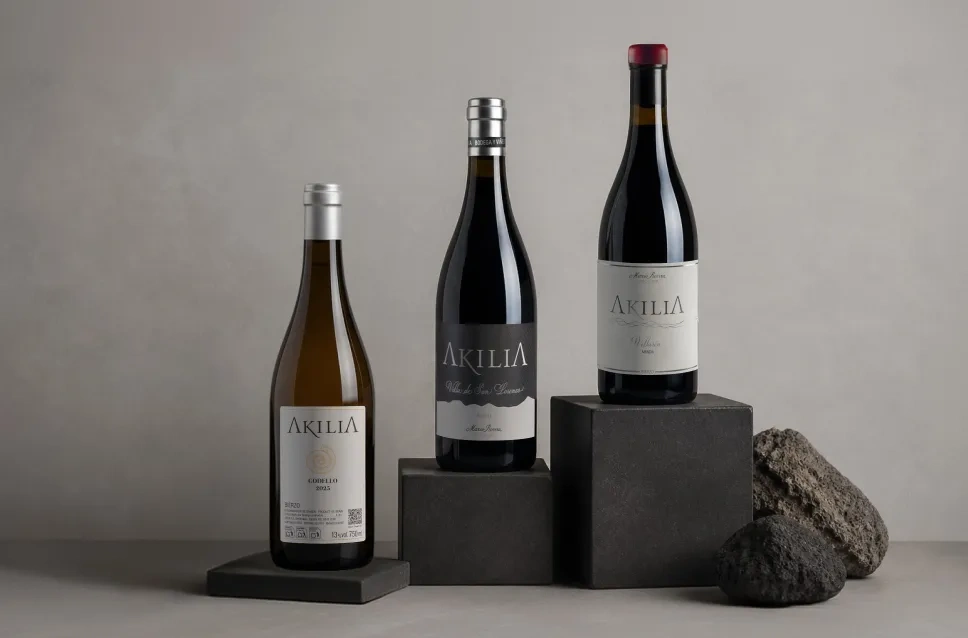 Botellas de vino de la bodega Akilia
