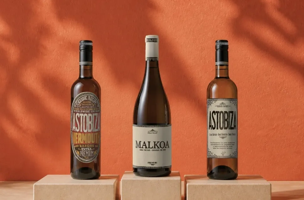 Botellas de vino de la bodega Astobiza