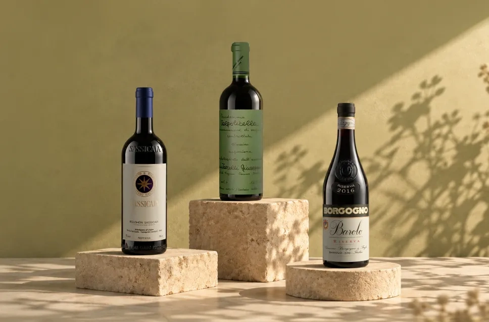 Botellas de vino de Italia