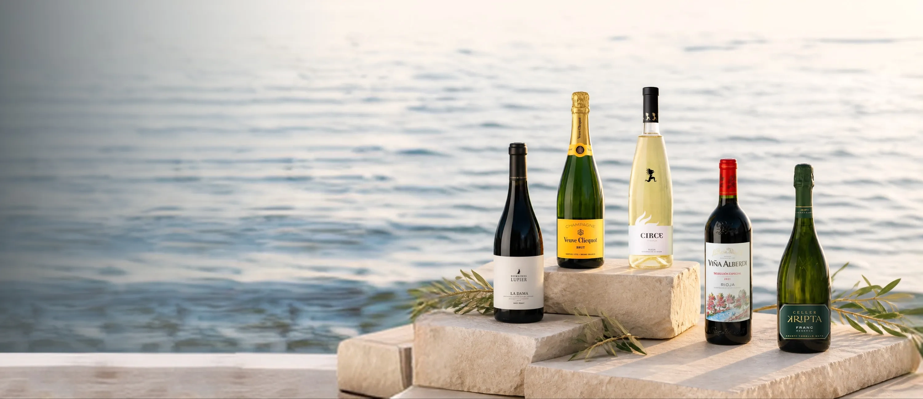 Botellas de vino y champagne con descuento del 10%