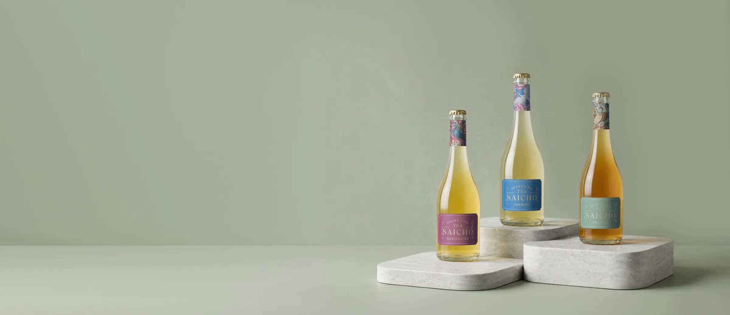 Botellas de tés espumosos sin alcohol Saicho Drinks