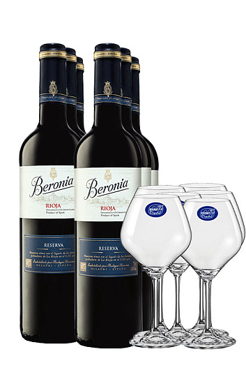 Pack Beronia Reserva 2015 (x6) con 6 copas de regalo