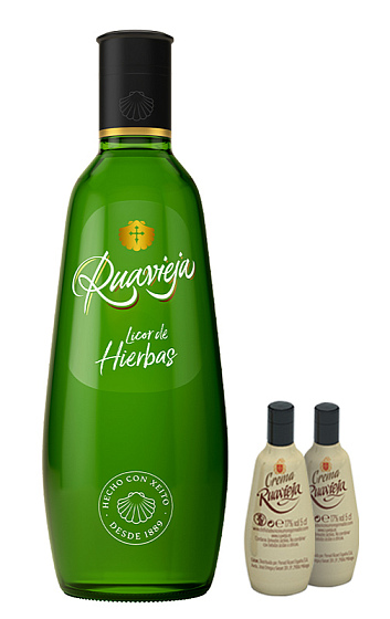Licor de hierbas Ruavieja con 2 botellas de Crema Ruavieja Mini de regalo