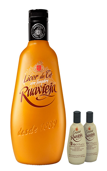 Licor de té Ruavieja con 2 botellas de Crema Ruavieja Mini de regalo