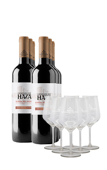 Pack Condado de Haza Crianza 2019 6 bot. + 6 copas