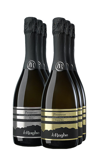 Pack Le Rughe Prosecco Doc Brut (x3) y Prosecco Doc Extra Dry (x3)