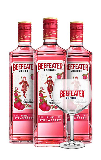 Producto: Beefeater Pink Strawberry (x3) con 6 Ballon Glass