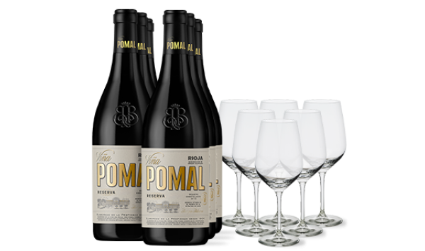 Pack Viña Pomal Reserva 2019con 6 copas y envío gratis