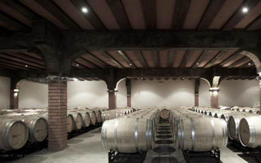 Sala de barricas de los vinos de Cabriz.