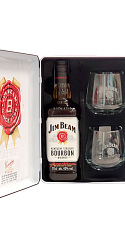 Jim Beam Original + dos vasos + estuche de lata